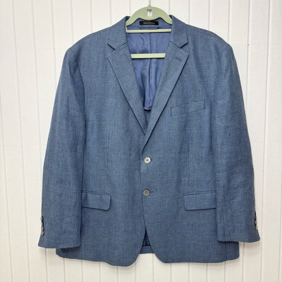 Lauren Ralph Lauren Linen Sport Coat Blazer Check Blue Jacket Size 44S - Picture 1 of 11
